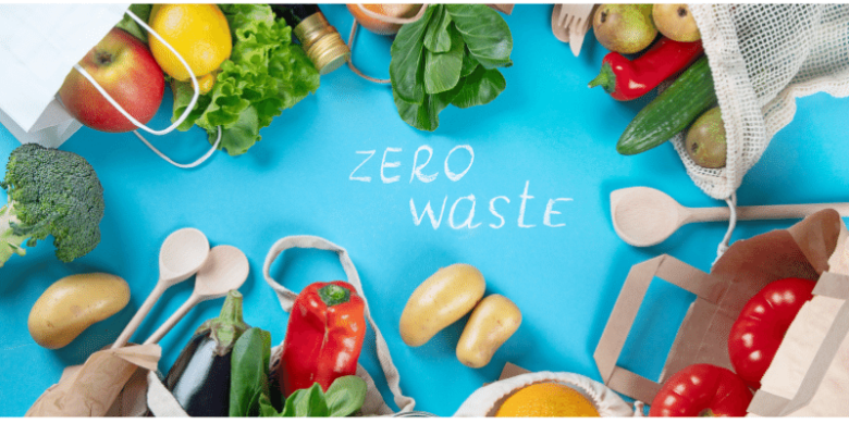 fresh vegetables on a blue background with the words zero waste